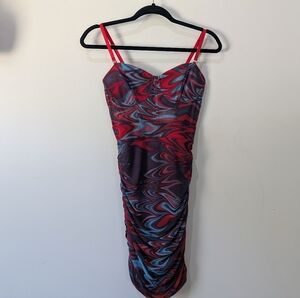 Forever 21 Strapless Red and Blue Swirl Dress